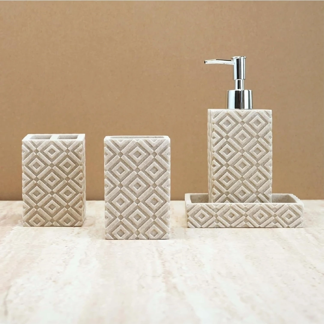 4-Piece Bathroom Accessory Set - Beige Resin - photo 5