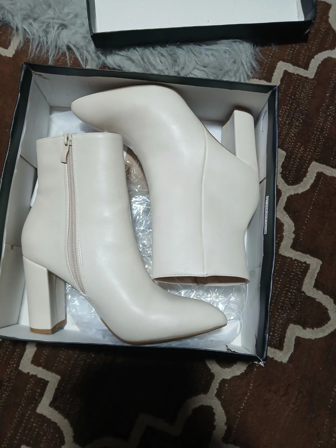 Cream Pointed Toe Block Heel Ankle Boots - photo 2