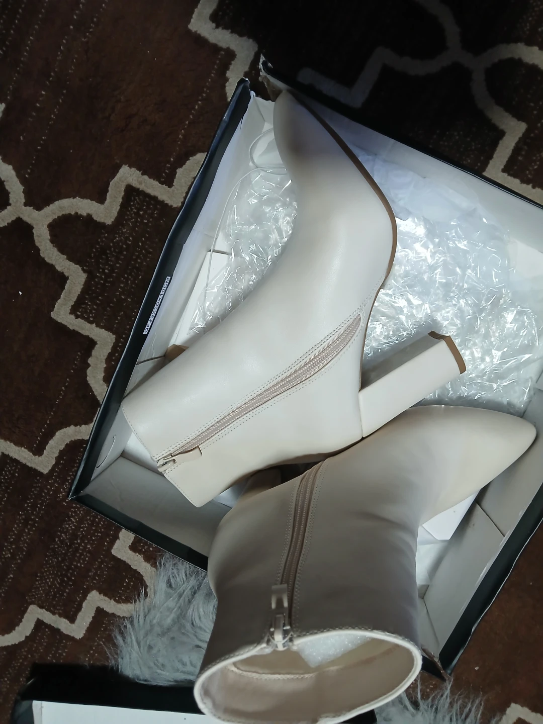 Cream Pointed Toe Block Heel Ankle Boots - photo 3