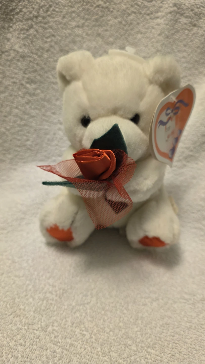 7" White Teddy Bear with Red Rose Plush Toy
