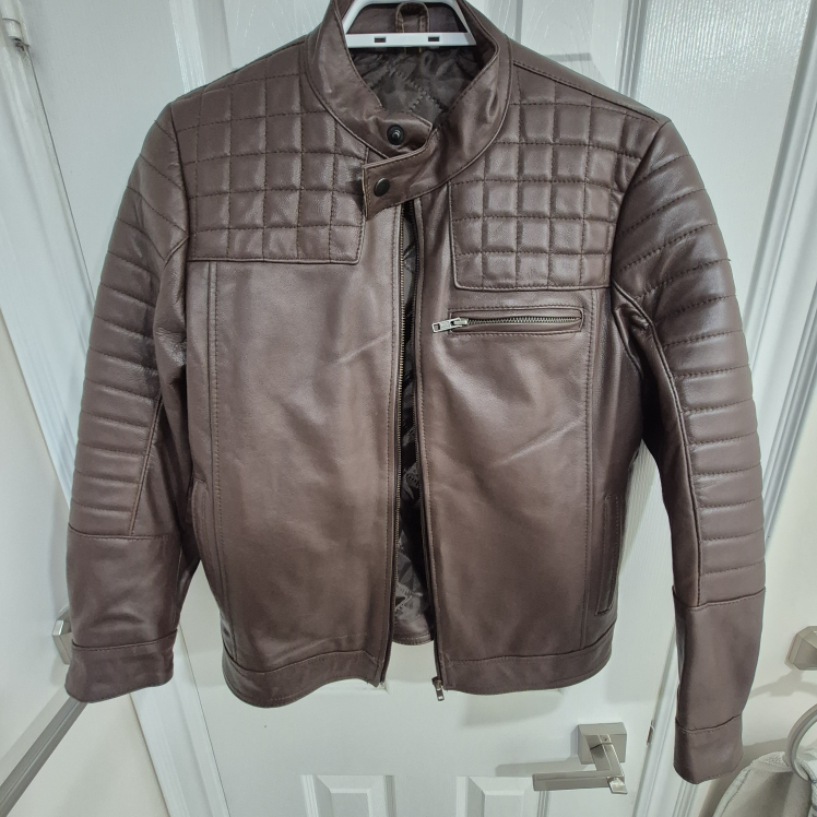 Brown sheep Leather Jacket with Quilt