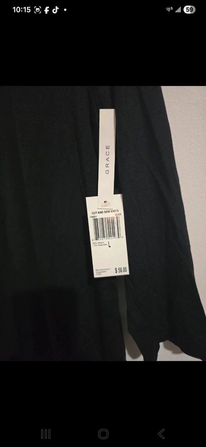 Grace Black Rayon/Spandex Long Sleeve Top - Size L - photo 2