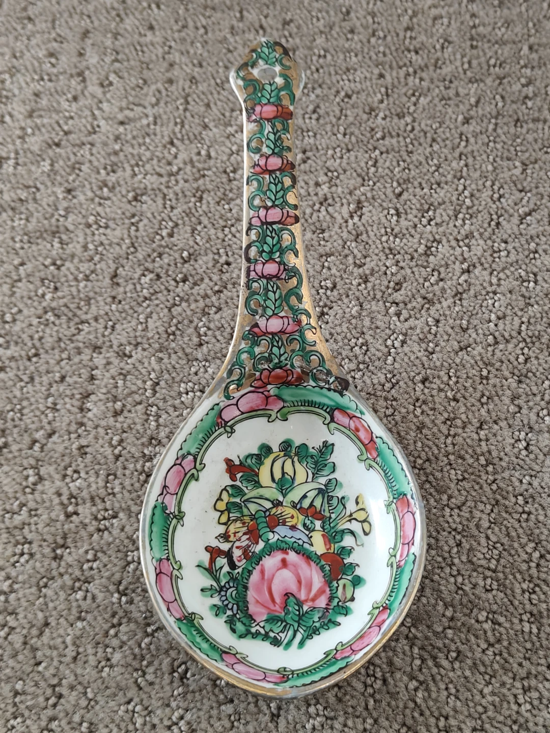Large Vintage Chinese Rose Canton Porcelain Serving Spoon - 8" - photo 3