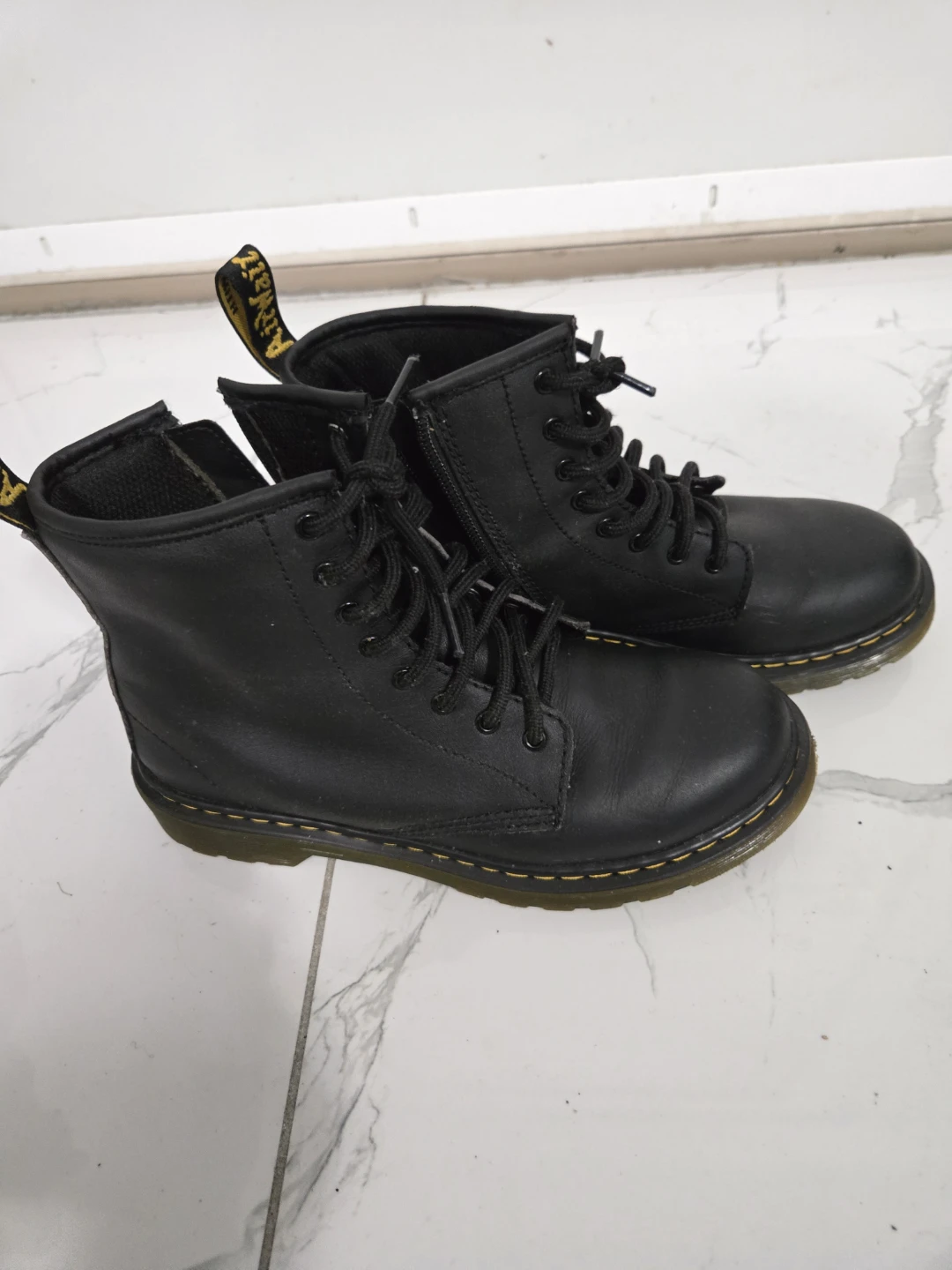 Dr. Martens Real Black Leather Lace-Up Boots with Zipper