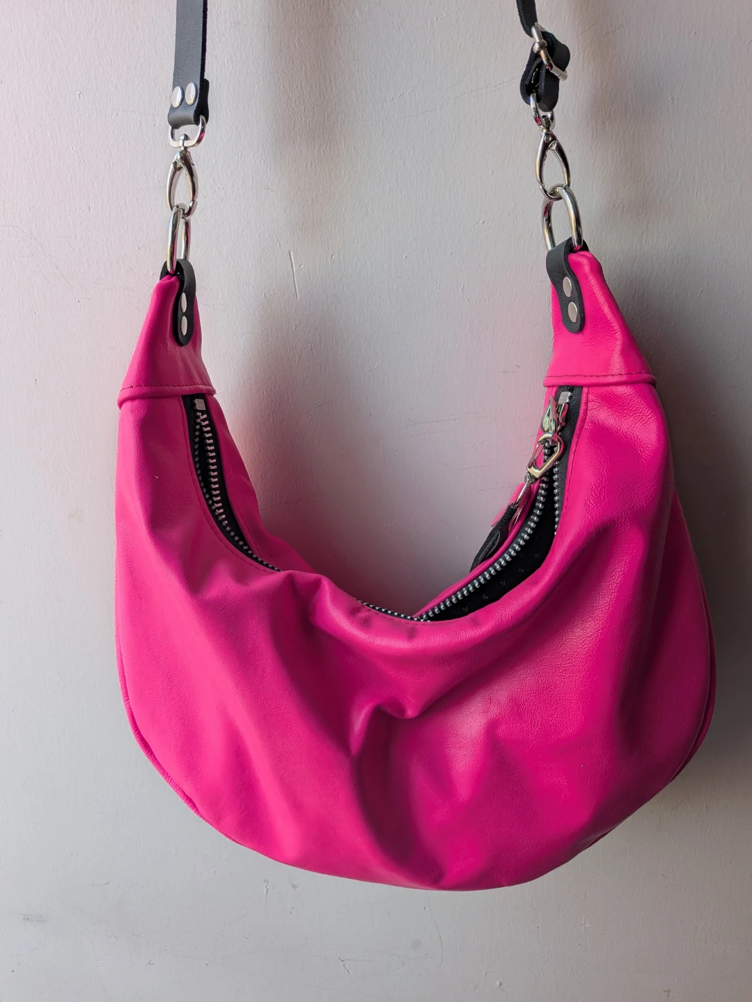 Hot Pink Crescent Shoulder Bag with Tassel Detail