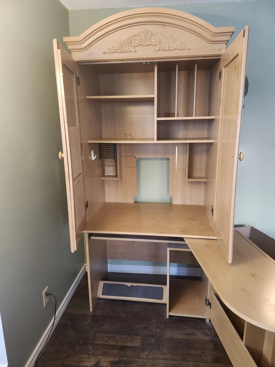 Light Wood Armoire Desk with Shelving