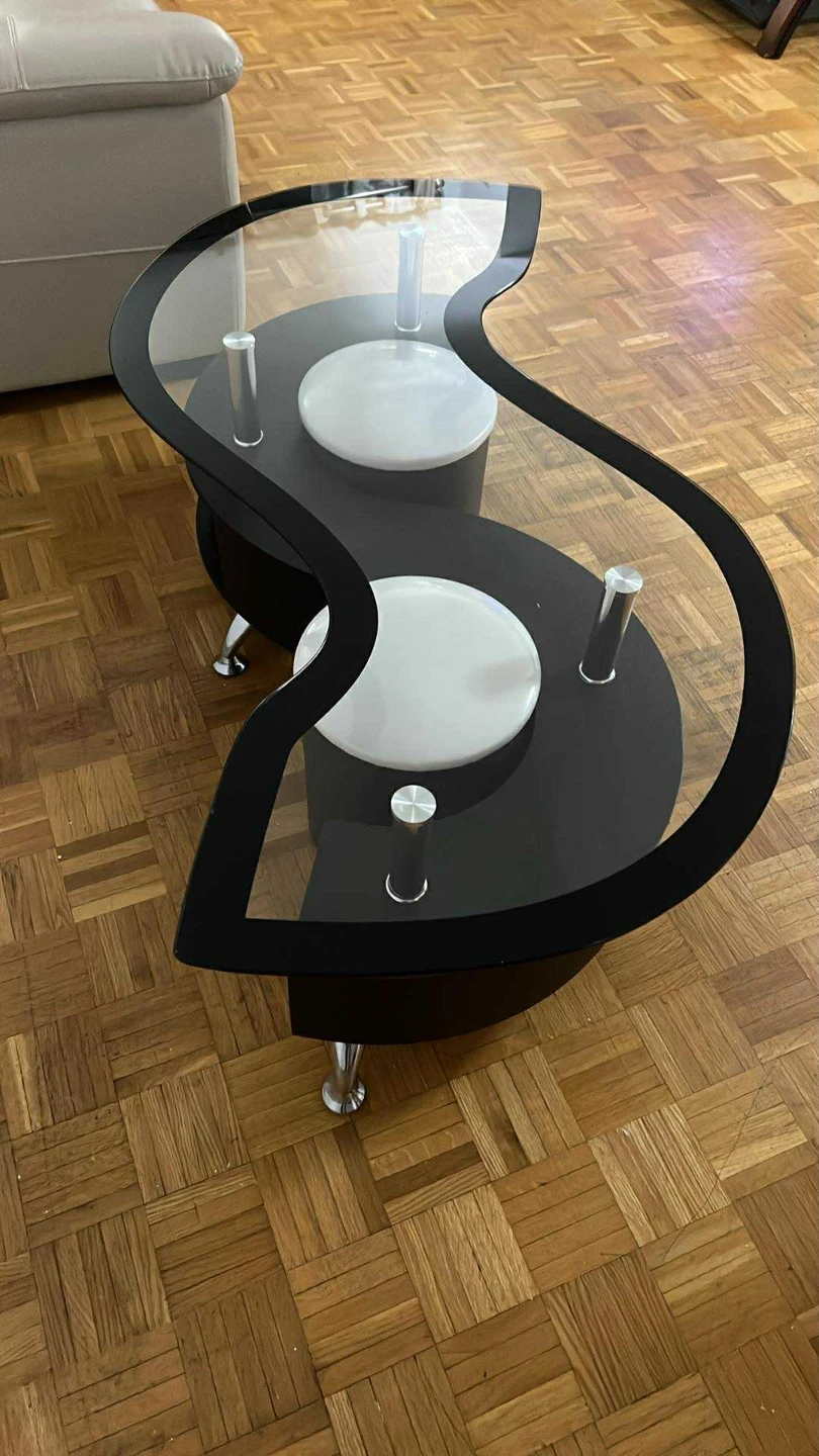 Modern S-Shaped Coffee Table with Glass Top - photo 2