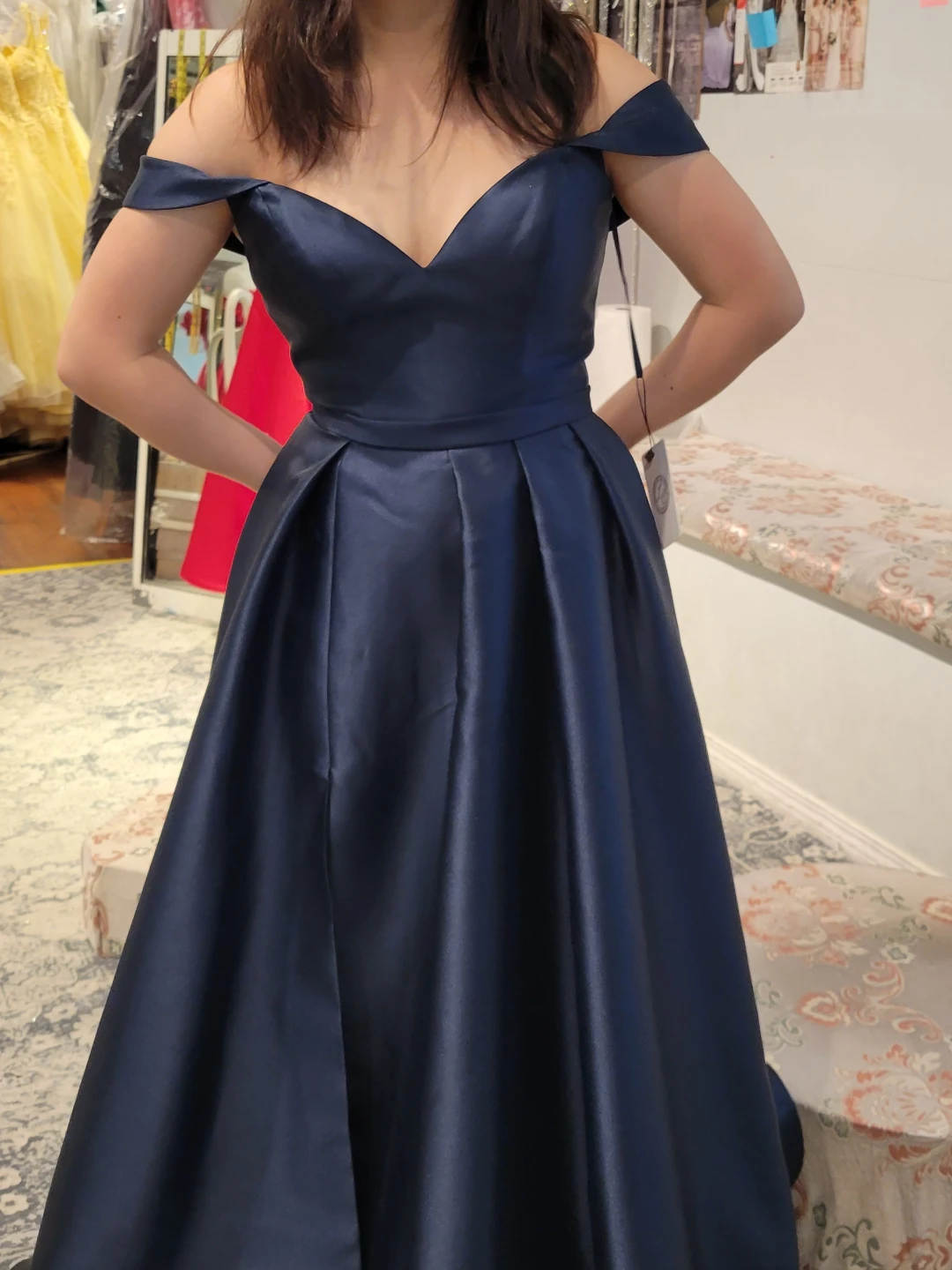 Navy Blue Off-the-Shoulder prom dress - photo 2