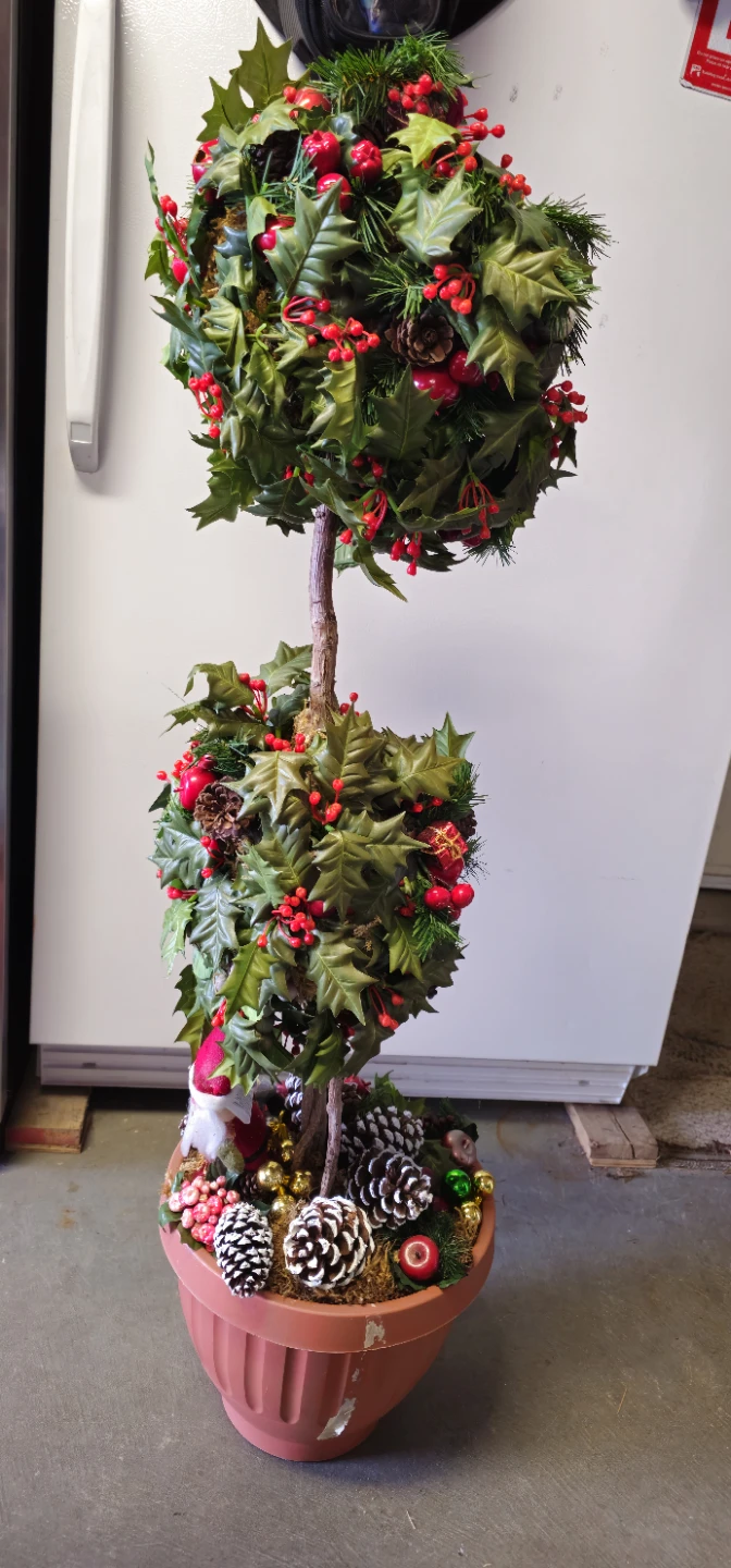 Potted Artificial Christmas Topiary with Berries and Pinecones