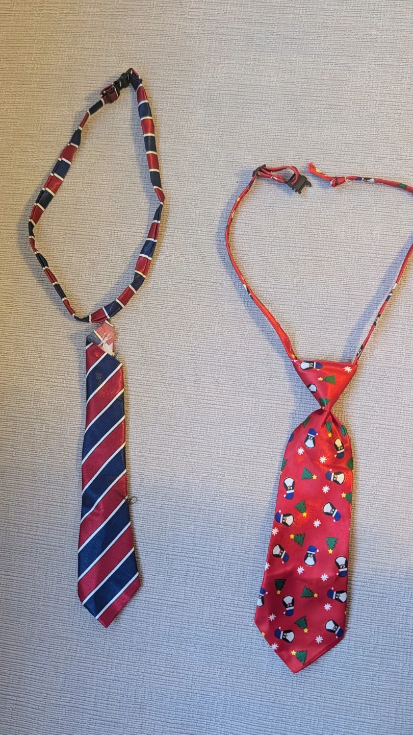 Two Dog Ties - Striped and Penguin Holiday Print (Need Repair)