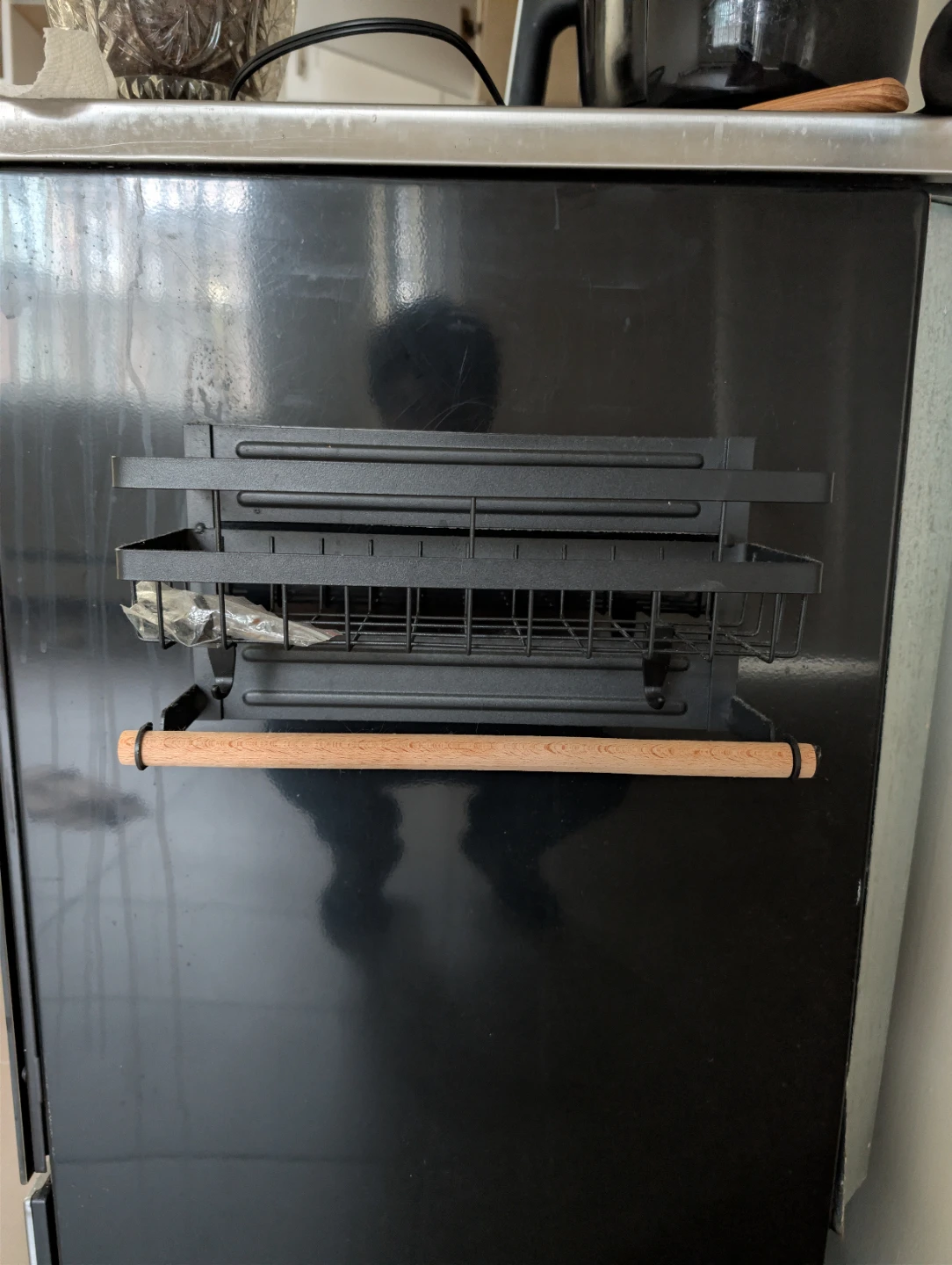 Black Magnetic Fridge Organizer with Paper Towel Holder