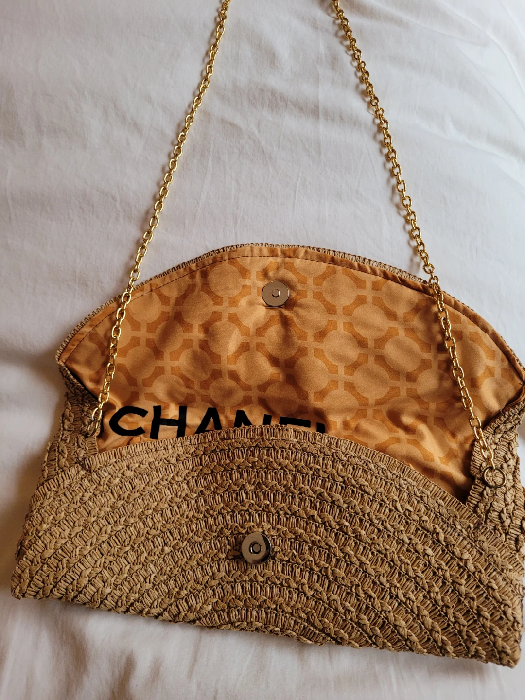 🏆Chanel-look Straw Clutch with Gold Chain and Brooch 🔥 - photo 3