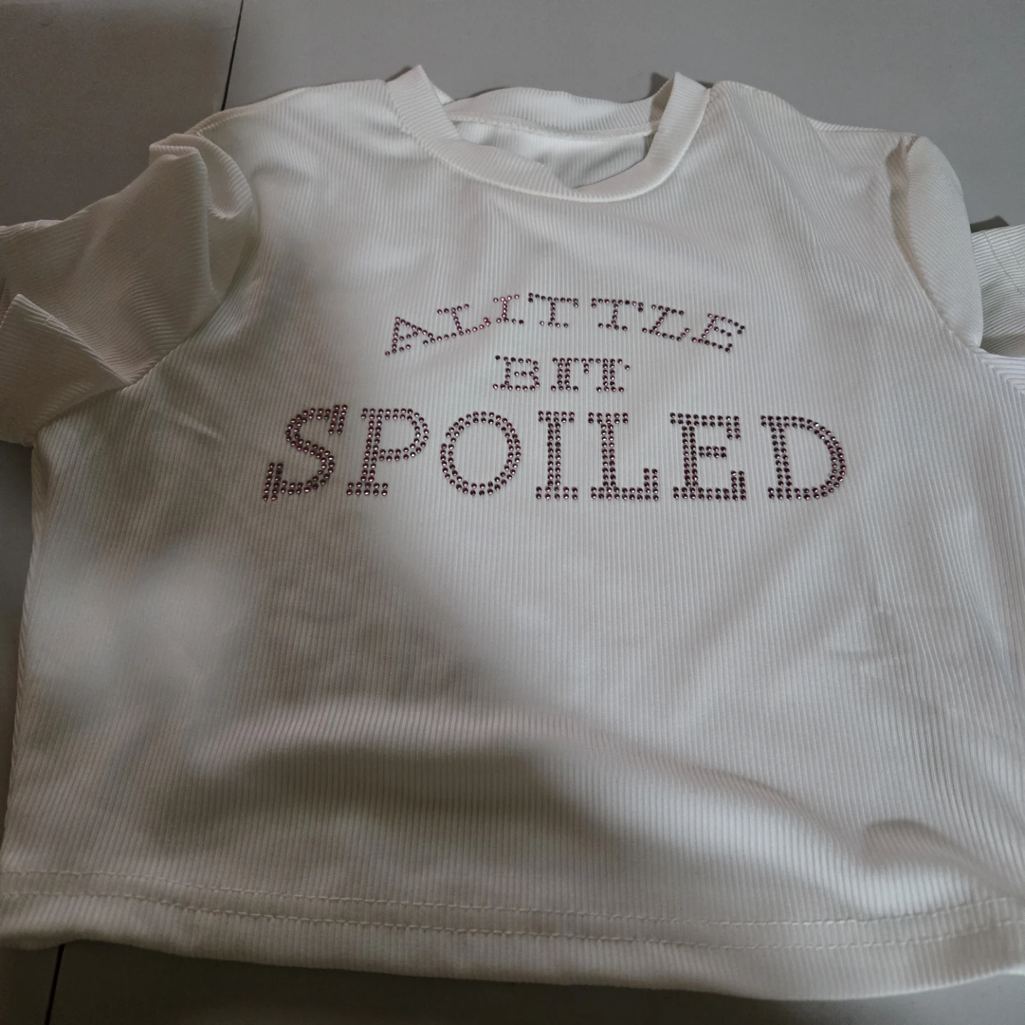 White "A Little Bit Spoiled" Rhinestone Crop Top