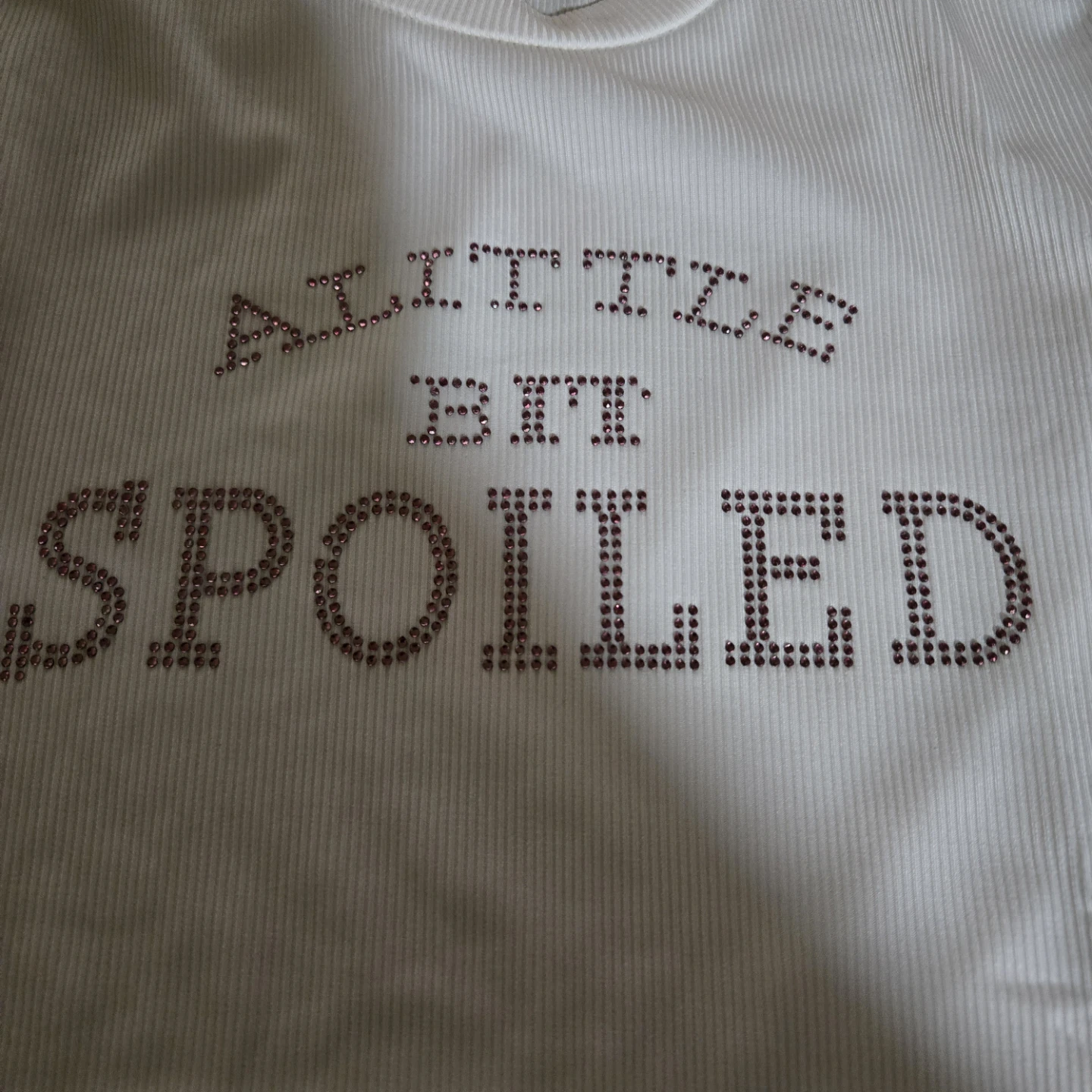 White "A Little Bit Spoiled" Rhinestone Crop Top - photo 2