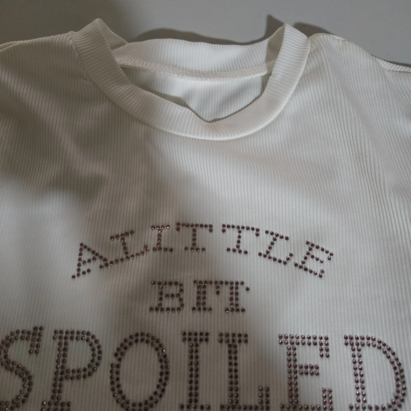White "A Little Bit Spoiled" Rhinestone Crop Top - photo 4