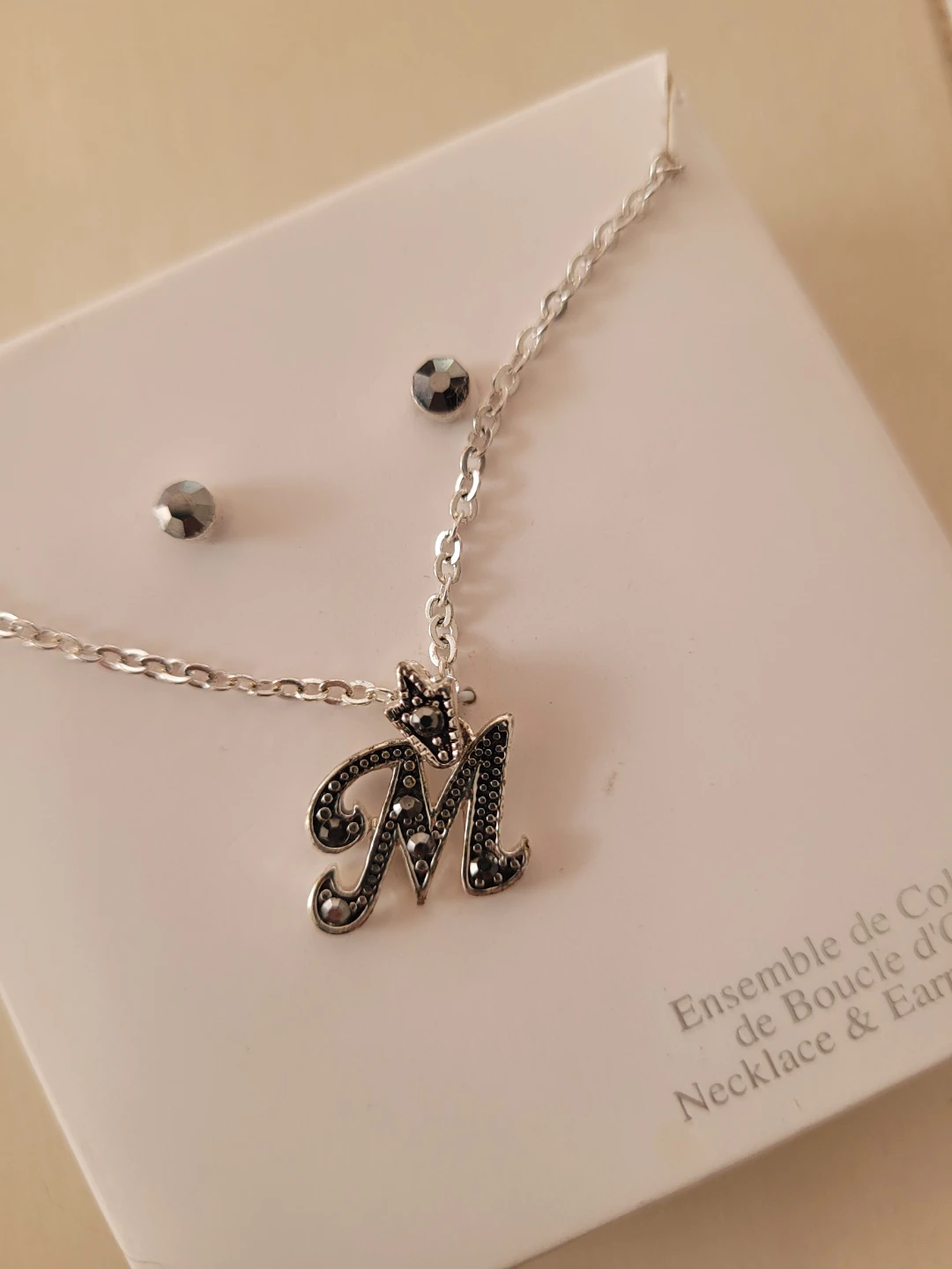 Letter M Necklace and Earrings Set - photo 3