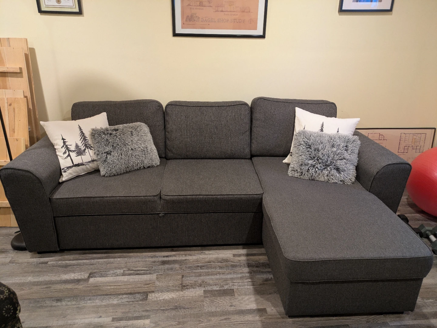 Grey Sectional Sofa with Storage and Pull-out Bed
