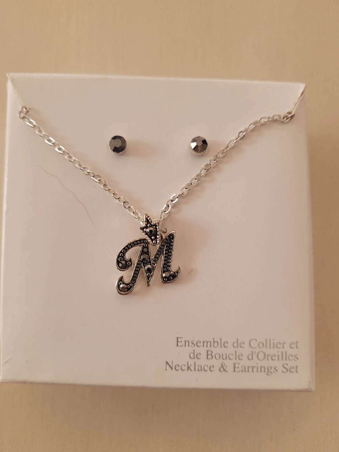 Letter M Necklace and Earrings Set