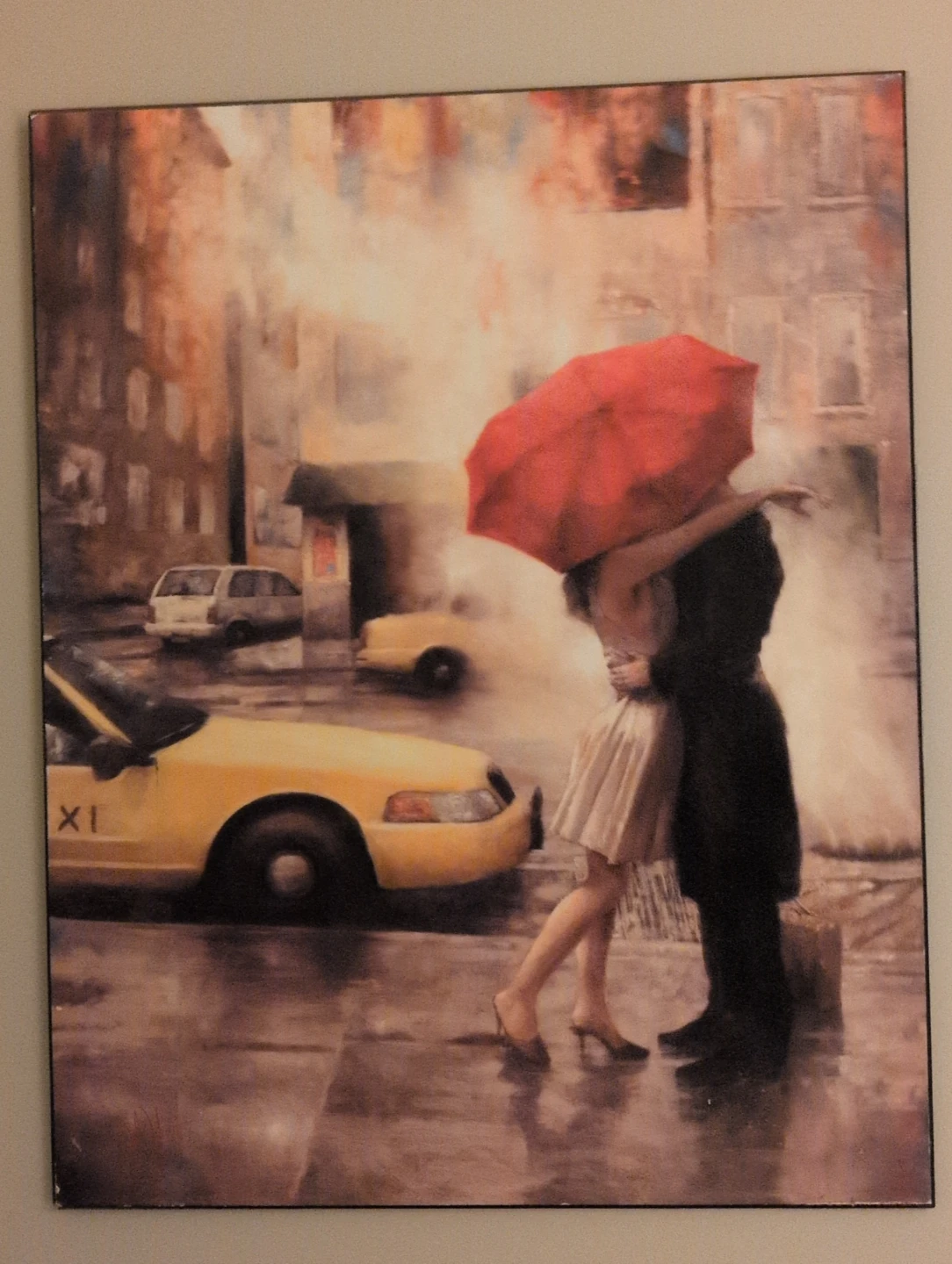 Canvas Print: Couple Kissing Under Red Umbrella