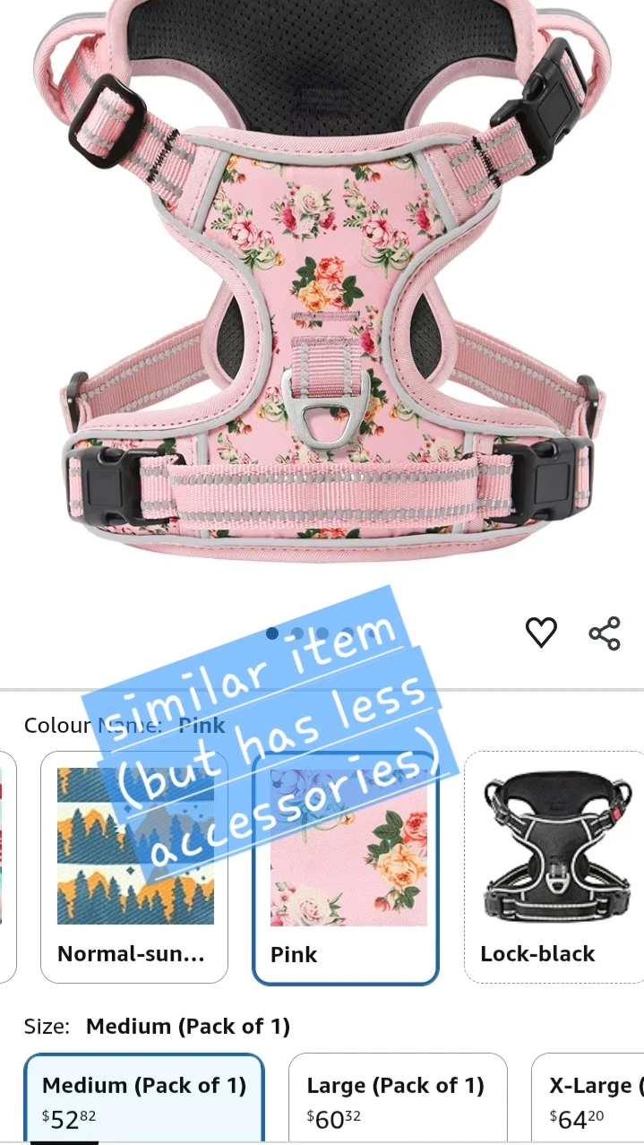 NEW!   Dog Harness Set - Pink Floral Print, Medium - photo 2