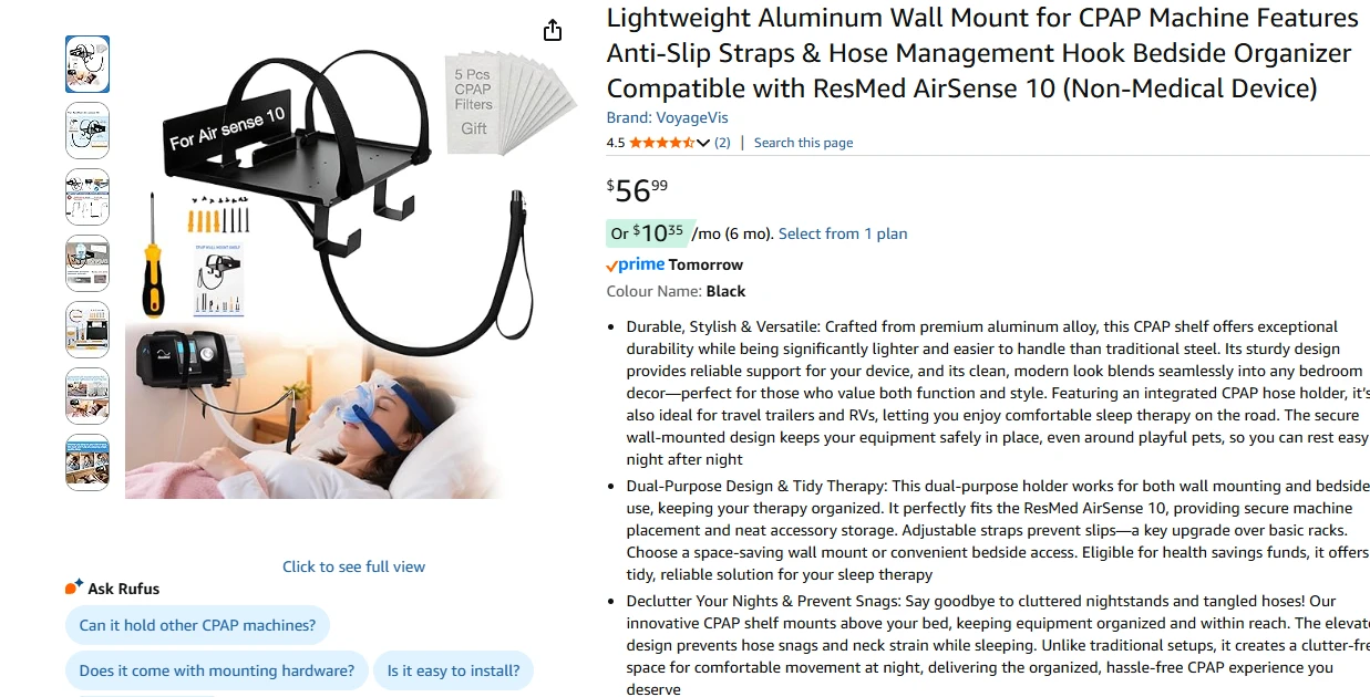 Lightweight Aluminum Wall Mount for CPAP Machine BNIB - photo 2