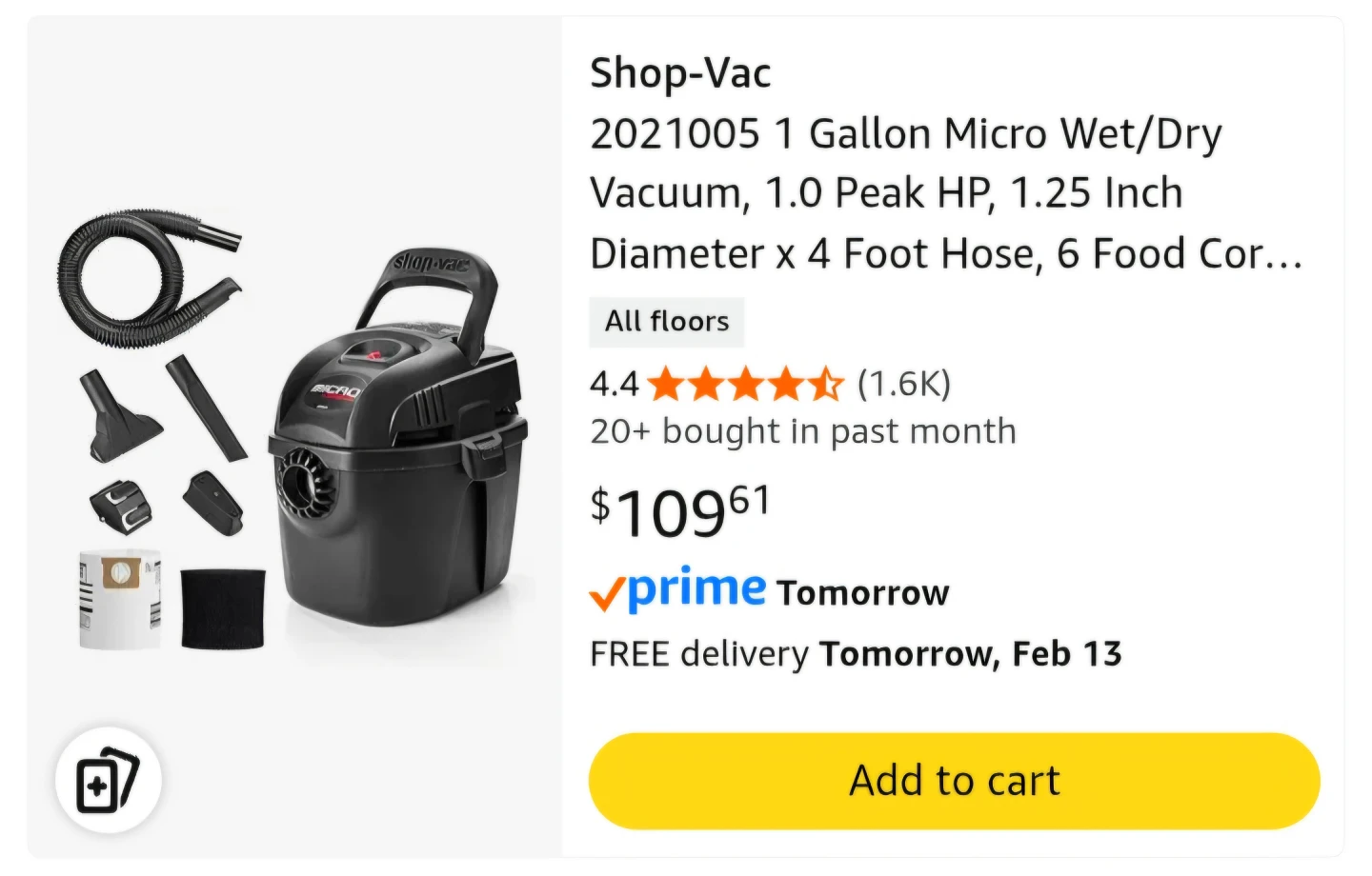 Shop-Vac 1 Gallon Micro Wet/Dry Vacuum