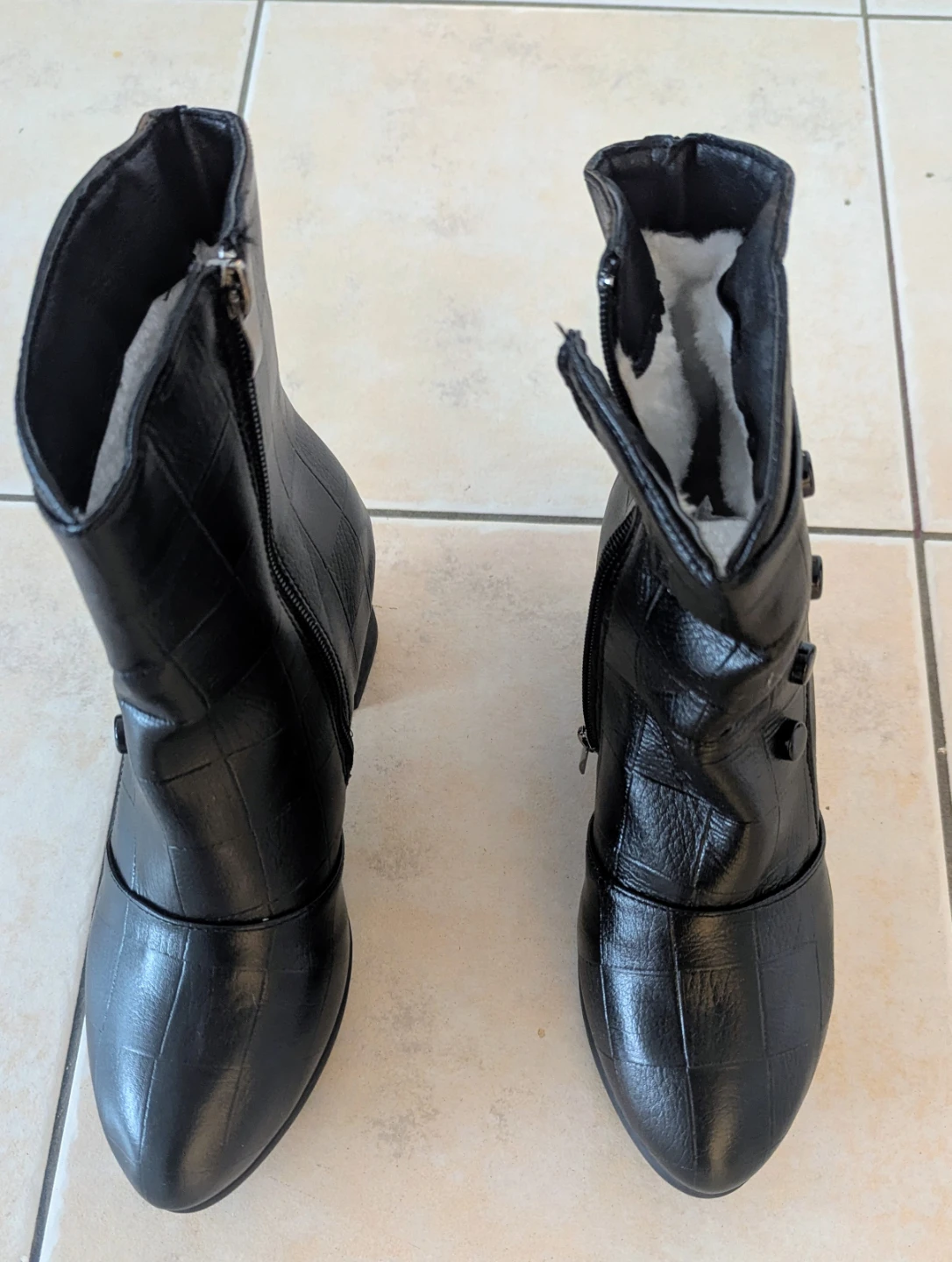 Black Faux Leather Ankle Boots Size 39