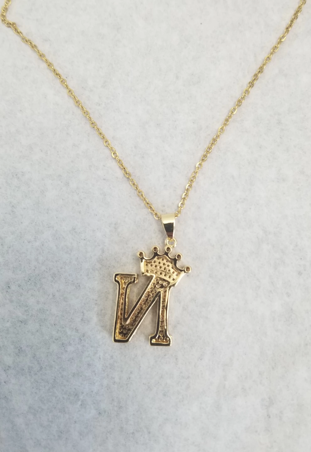 Gold Tone 'N' Crown Necklace with Zircon - photo 2