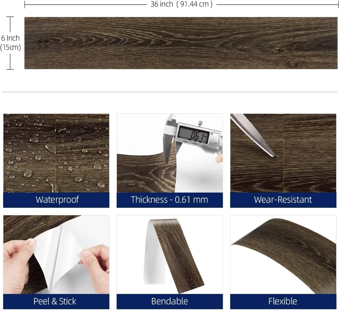 90cm x 15cm Brown Cedar Wood Peel and Stick Floor Tiles (5 Pcs) - photo 4
