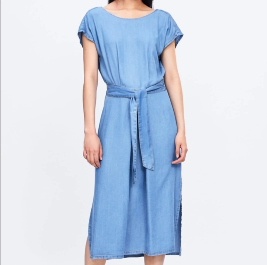 Zara Denim Midi Dress with Tie Belt - Size XS - photo 4
