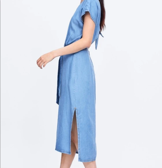 Zara Denim Midi Dress with Tie Belt - Size XS - photo 3