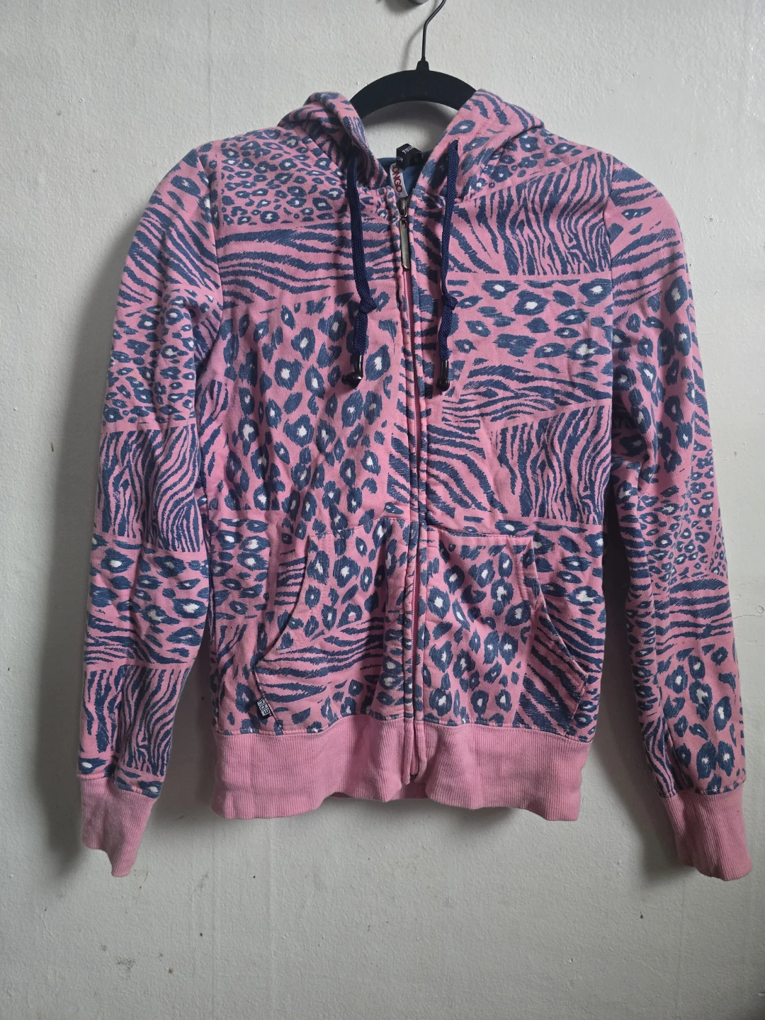 Bongo Pink and Blue Animal Print Zip-Up Hoodie