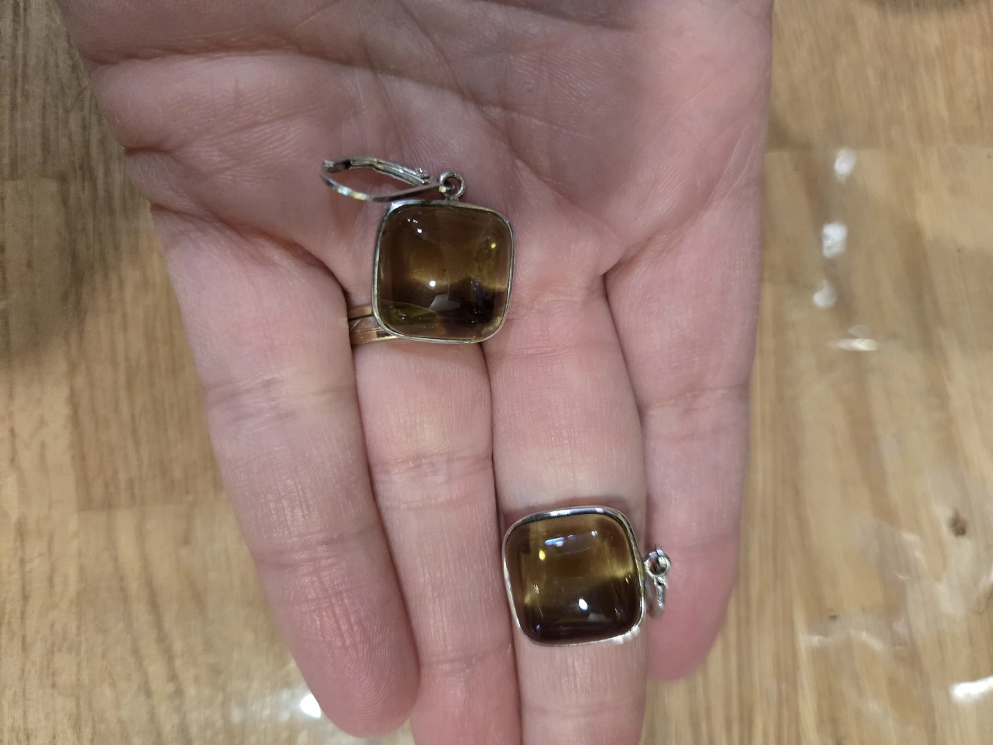 Square Brown Gemstone Earrings