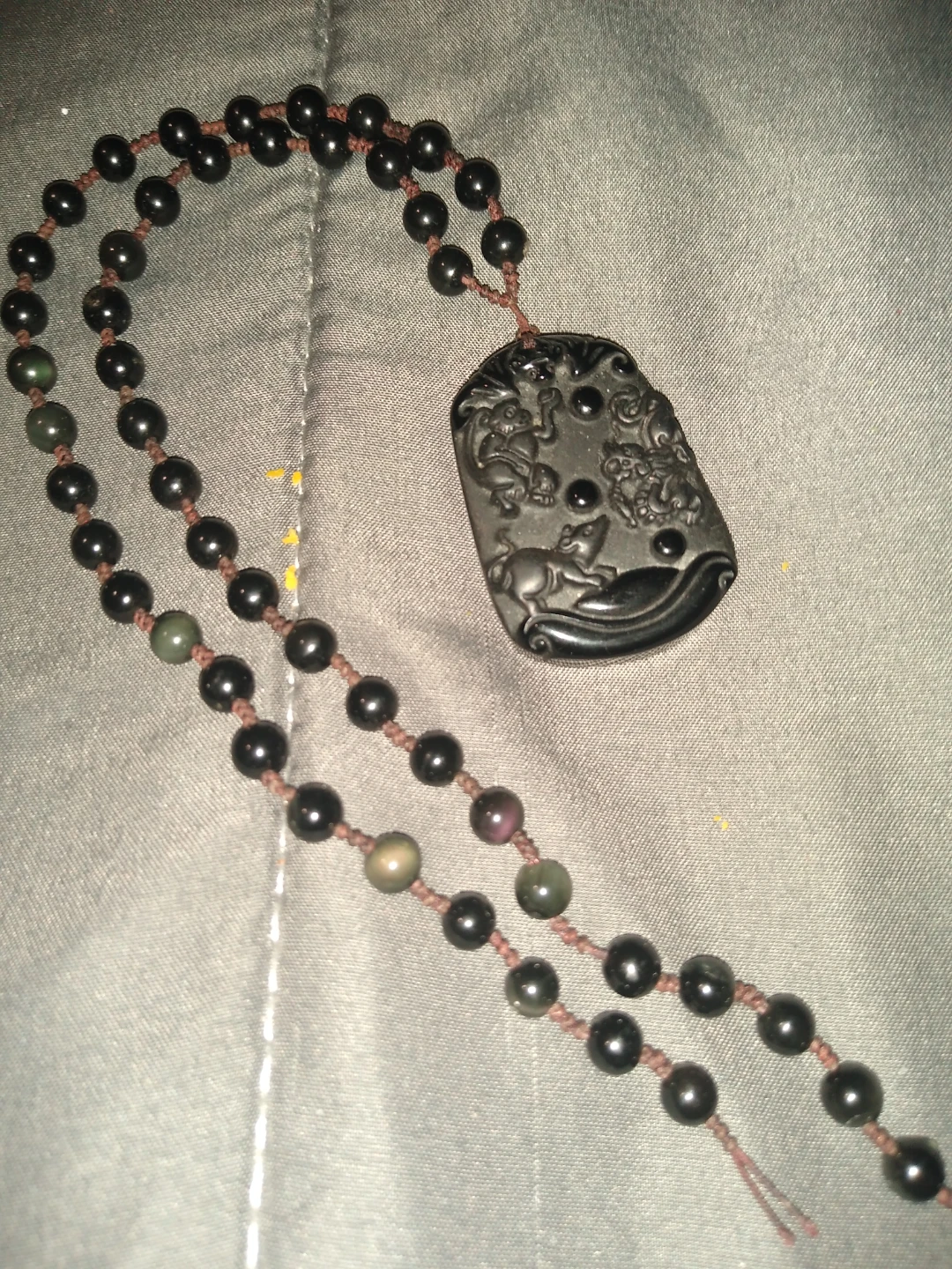 Vintage black jade necklace