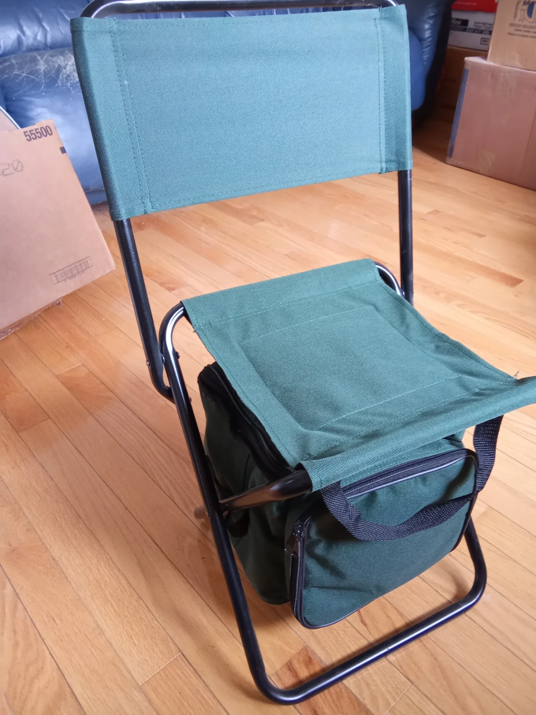 Green Folding Stool Chair with Cooler Bag