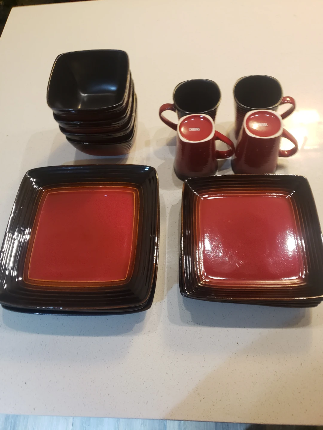 12 piece Square Red and Black Dinnerware set