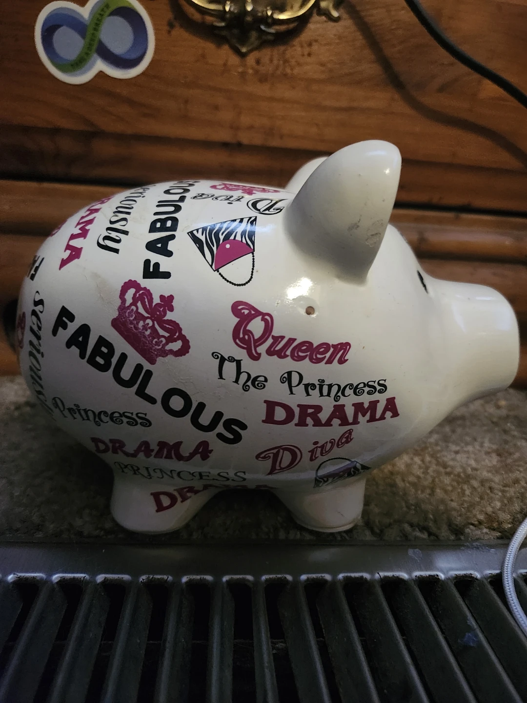 White Ceramic Piggy Bank with Diva & Queen Designs - photo 2