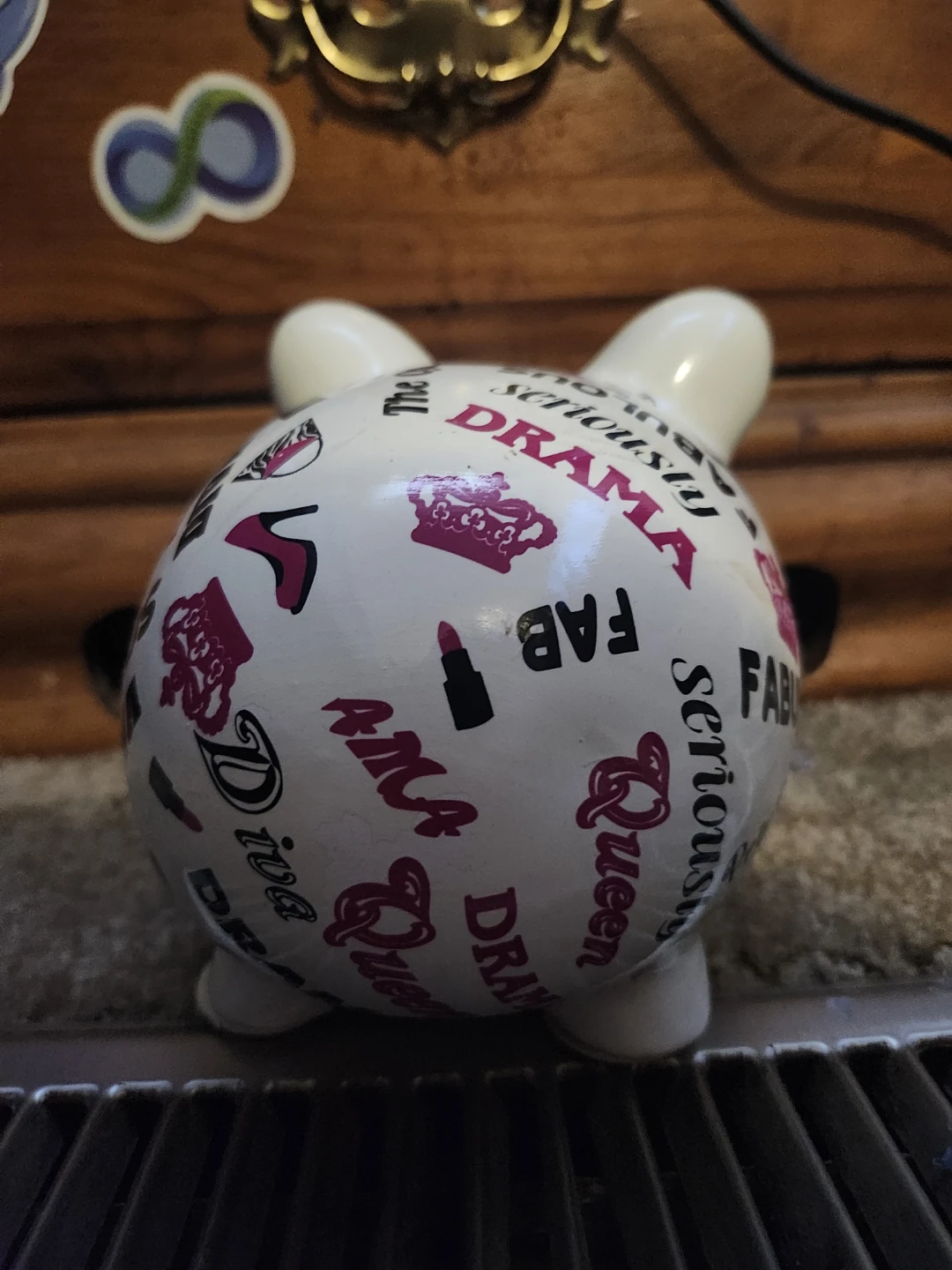 White Ceramic Piggy Bank with Diva & Queen Designs - photo 3