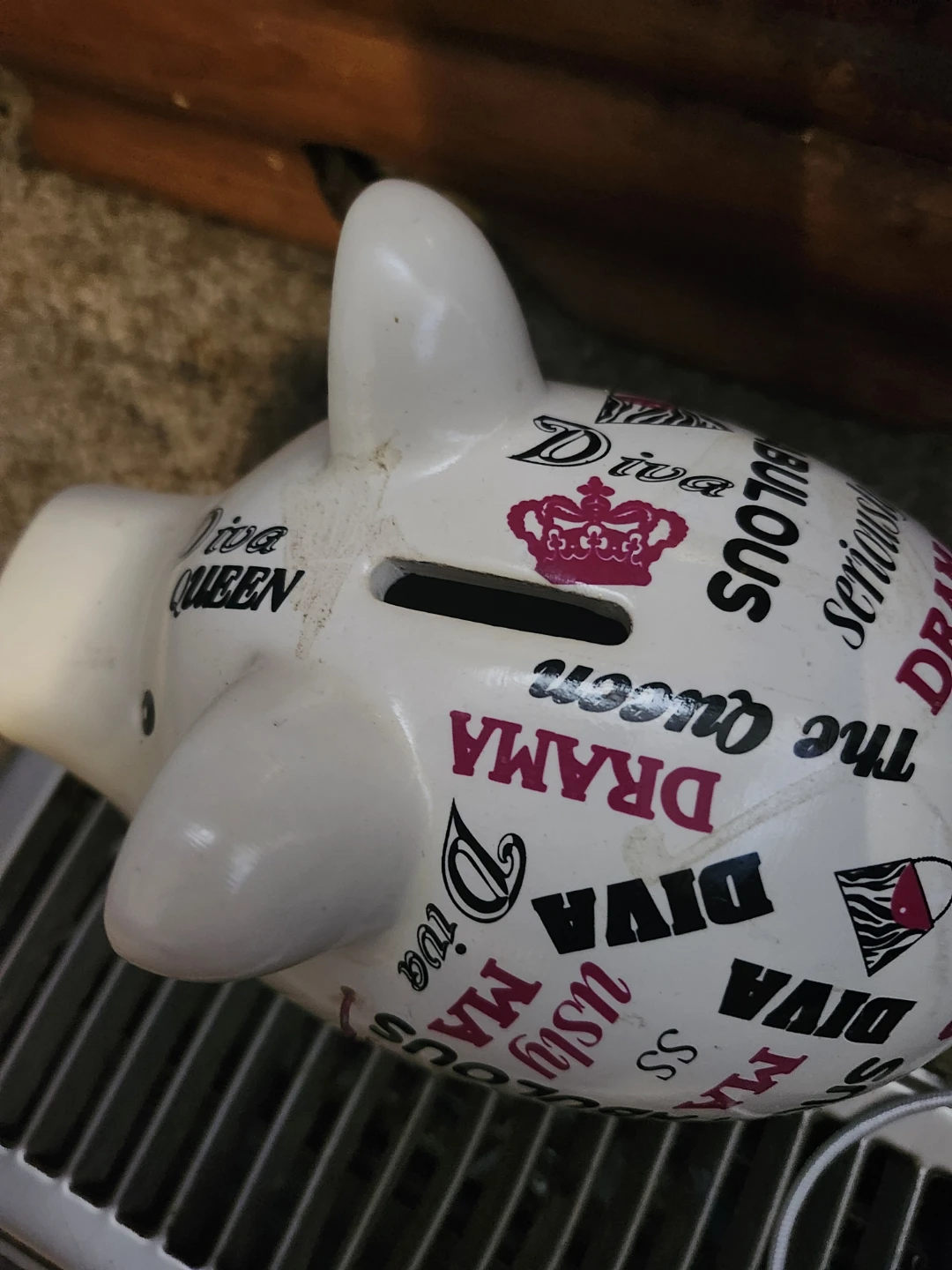 White Ceramic Piggy Bank with Diva & Queen Designs - photo 5