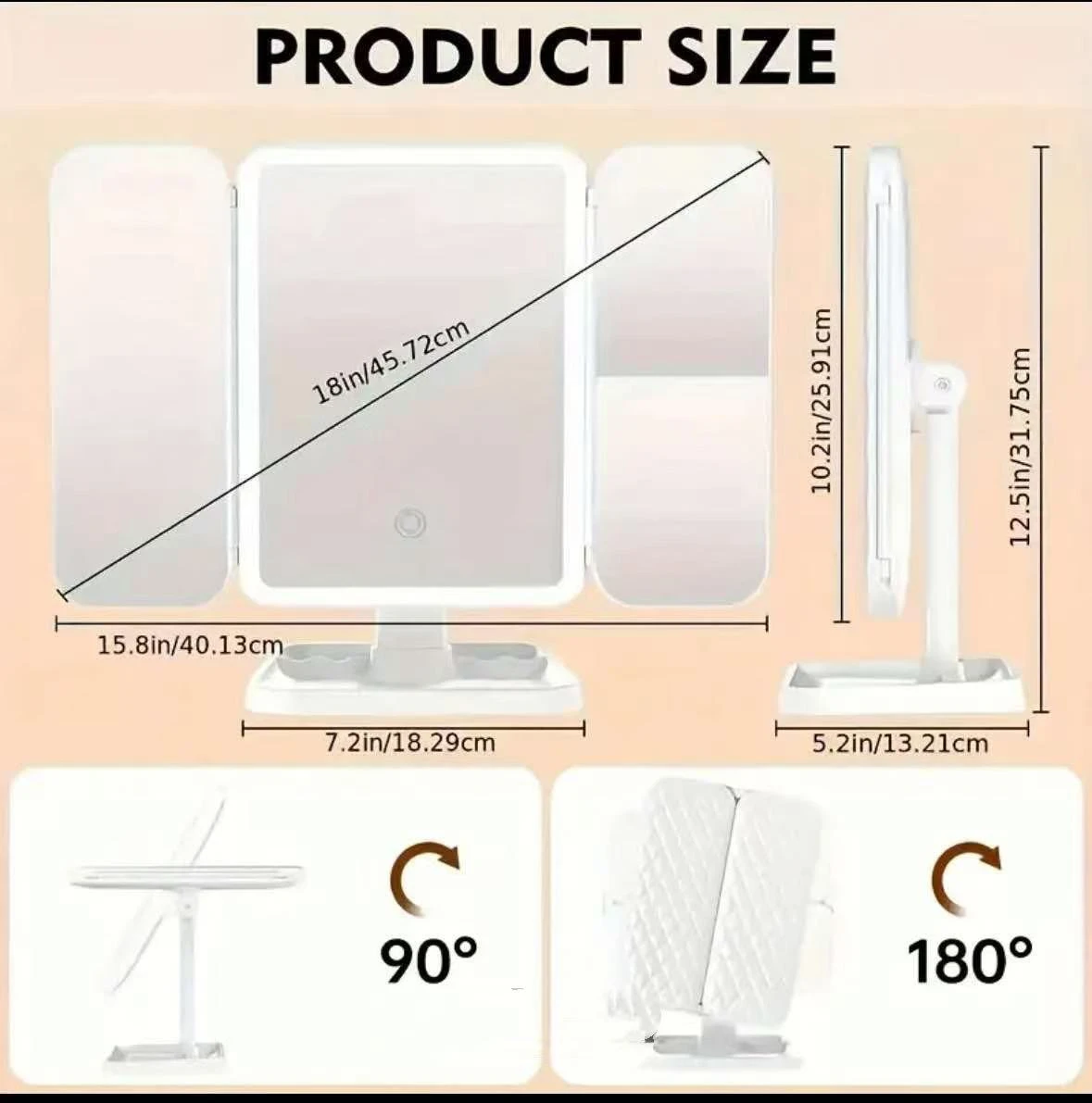 Tri-Fold LED Makeup Mirror
