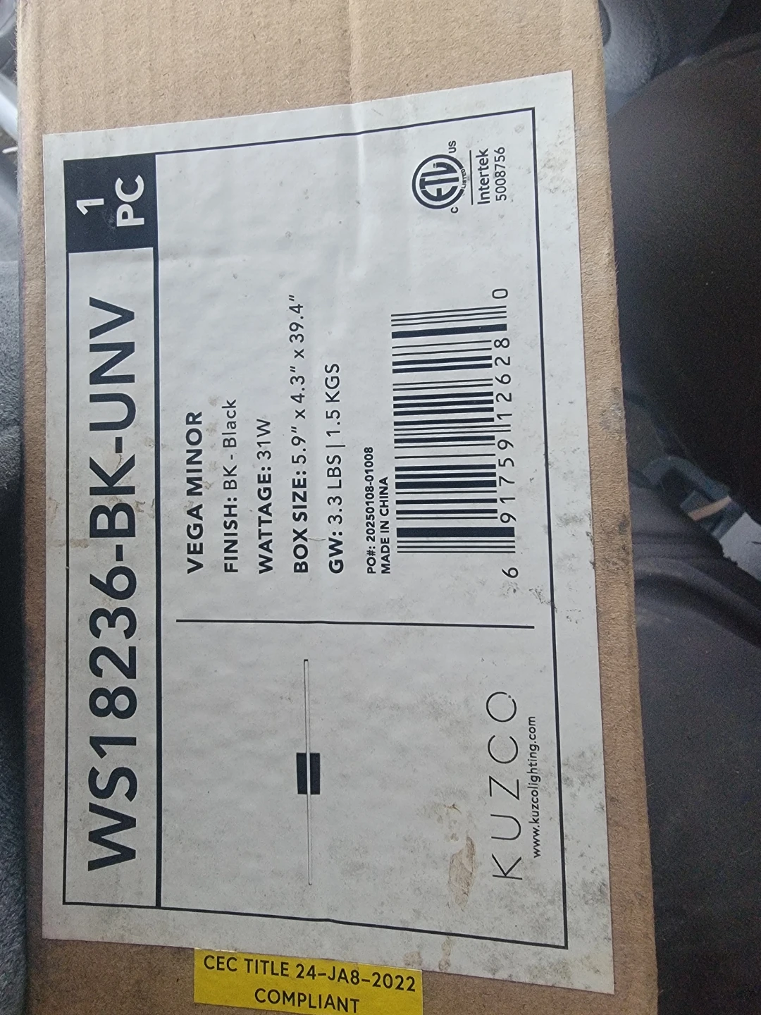 Kuzco WS18236-BK-UNV Vega Minor Light Fixture