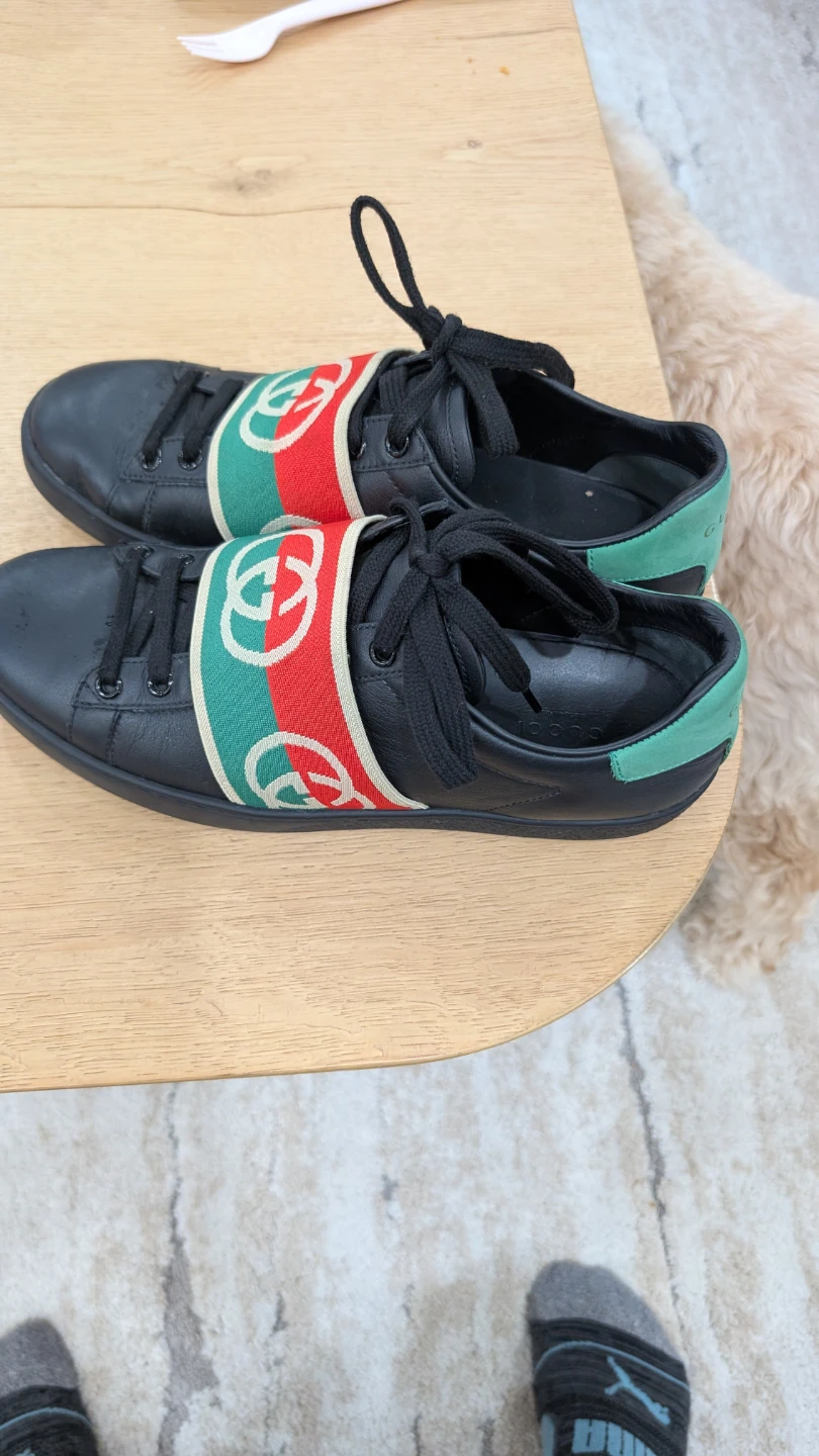 Gucci Black Leather Sneakers with Red Green Stripe - photo 2