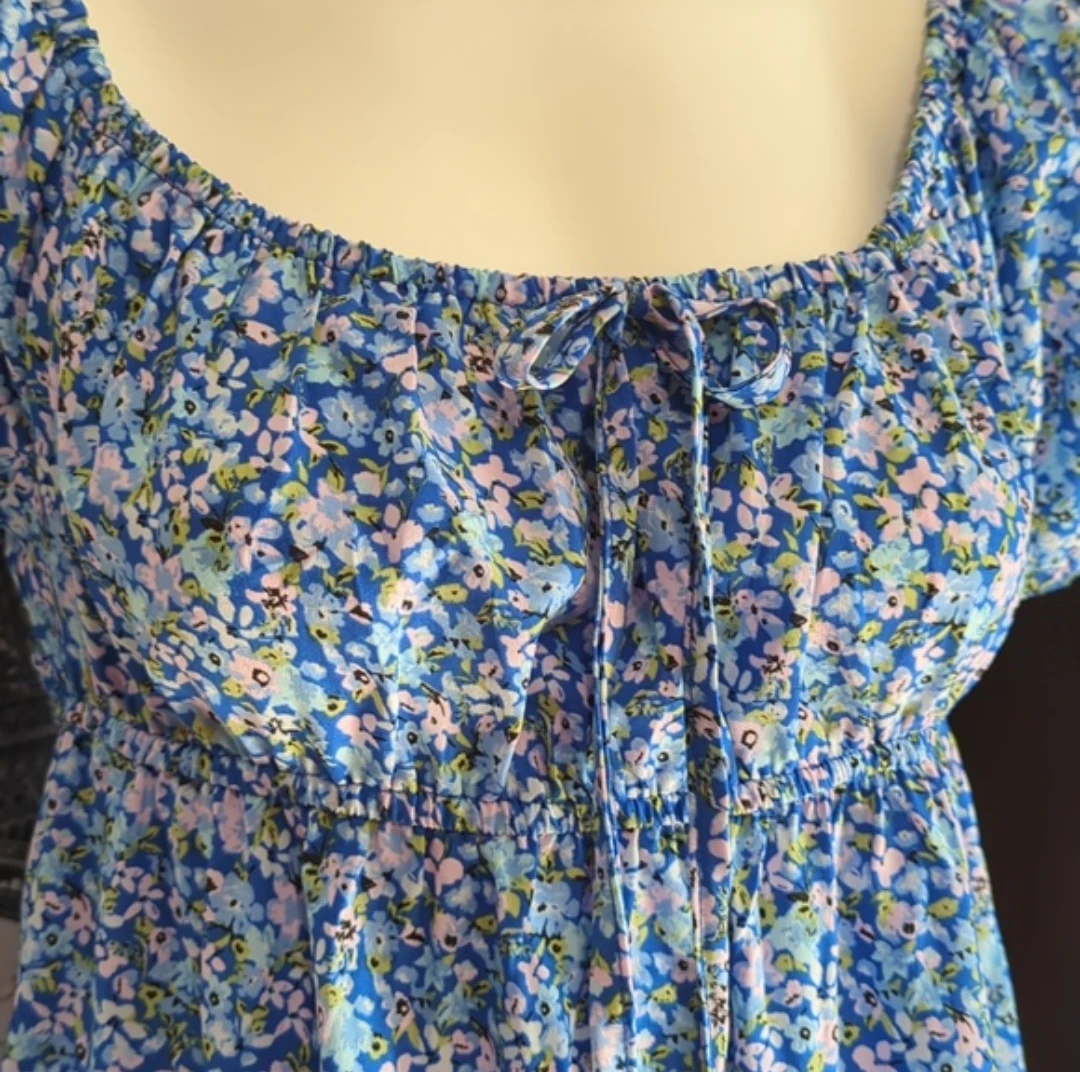 Streetwear Society Blue Floral Tiered Mini Dress Size M - photo 2