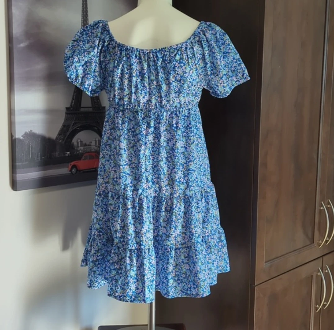 Streetwear Society Blue Floral Tiered Mini Dress Size M - photo 3