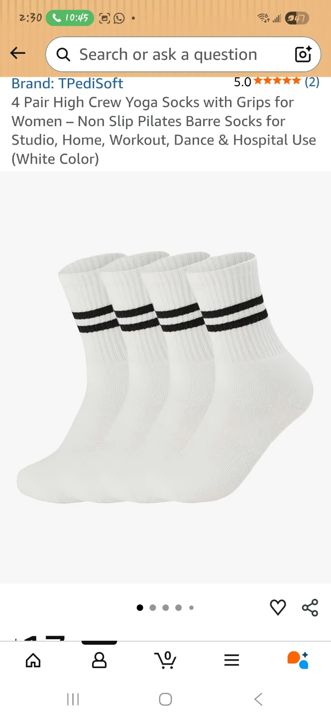 TPediSoft 4 Pair White Crew Yoga Socks with Grips
