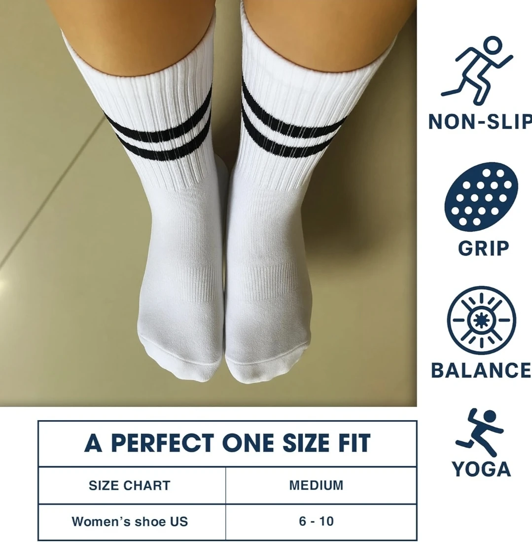 TPediSoft 4 Pair White Crew Yoga Socks with Grips - photo 2