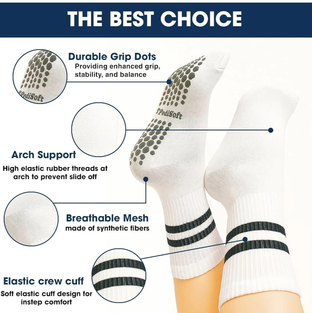 TPediSoft 4 Pair White Crew Yoga Socks with Grips - photo 3