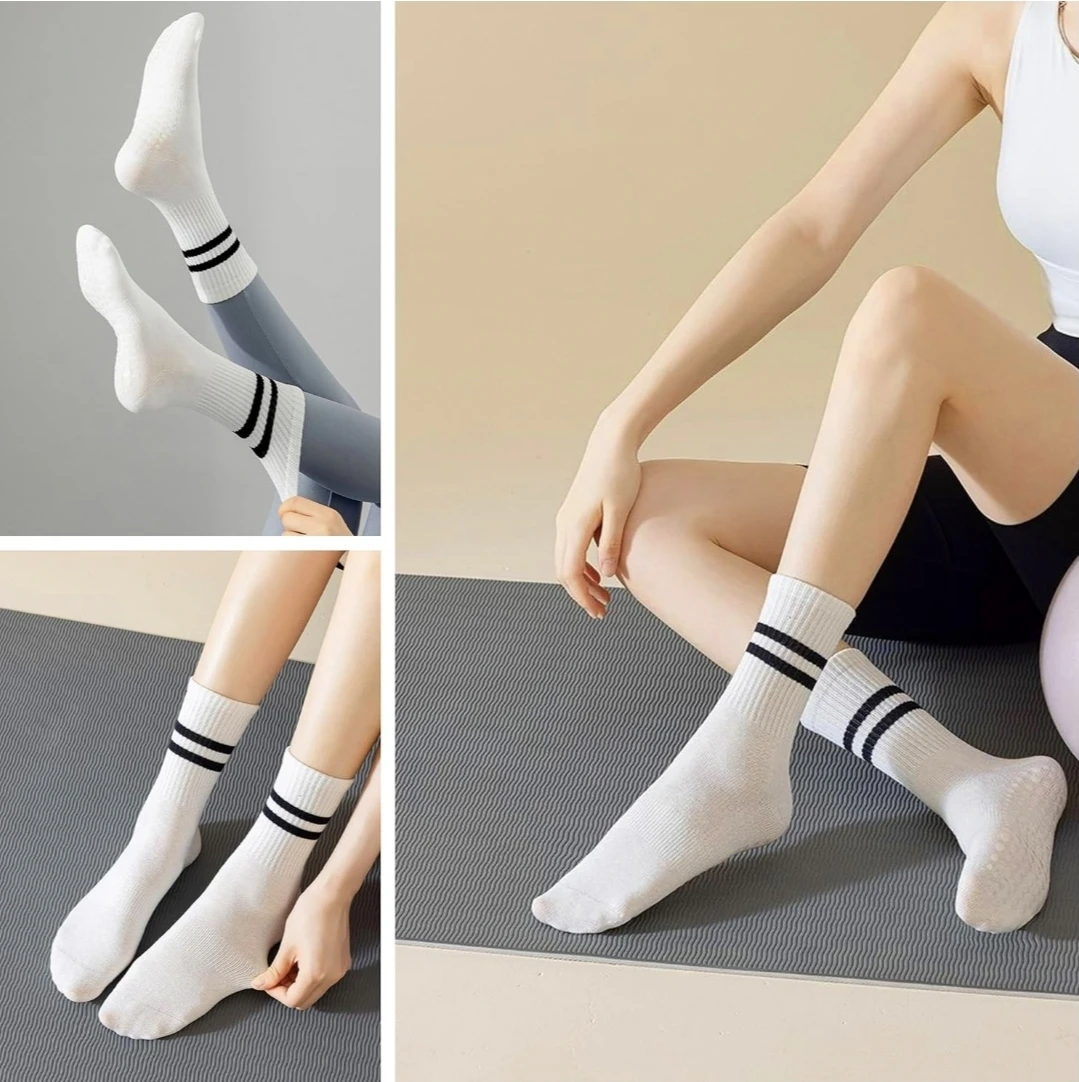 TPediSoft 4 Pair White Crew Yoga Socks with Grips - photo 5