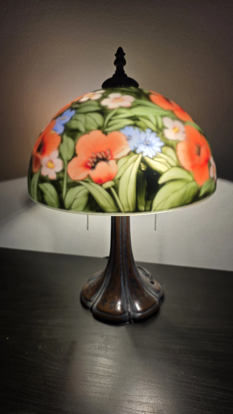 Antique Hand Painted Flower Garden Lamp