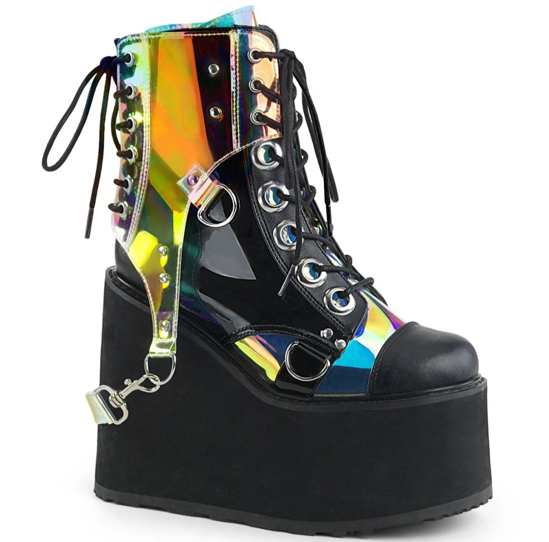Platform Boots with Holographic Iridescent Detail. Size 11 - photo 2